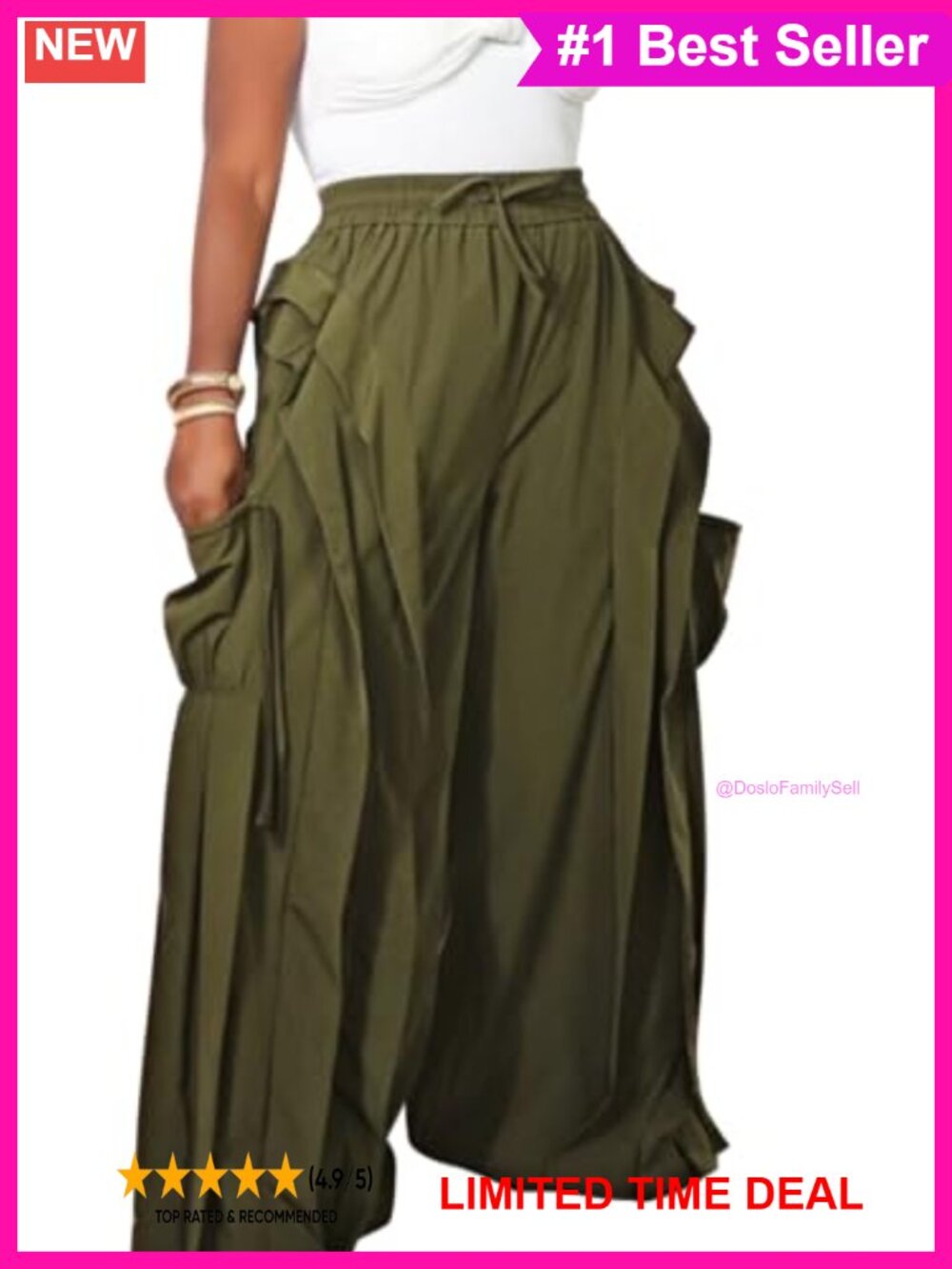 Polyester Blend Ruffle Patchwork Cargo Wide Leg Pants